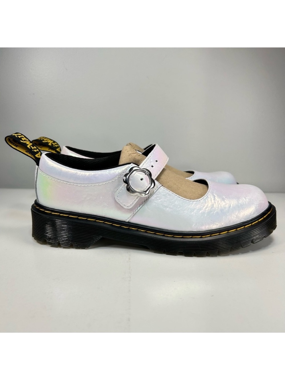 Dr. Martens Mary Jane Bex Y Womens Sz 6 Pearl Iridescent White Black Shoe Buckle